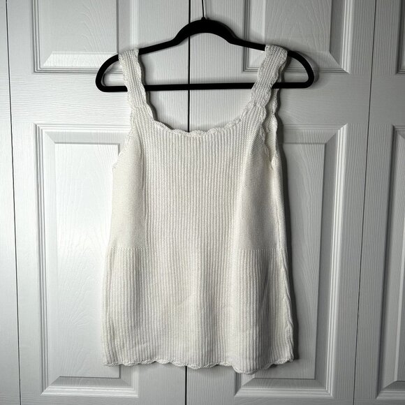 Anthropologie Moth Newport White Scalloped Knit Tank Top Women's Size Medium M - Picture 6 of 6